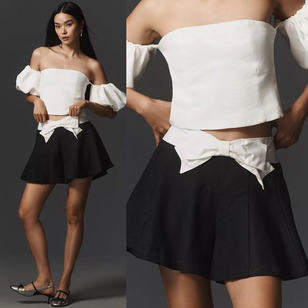 NWT Anthropologie Maeve Bow Skirted Shorts Black